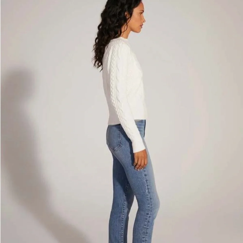 Favorite Daughter Esther Cable Knit Crop Crewneck Sweater Ivory Women’s Small